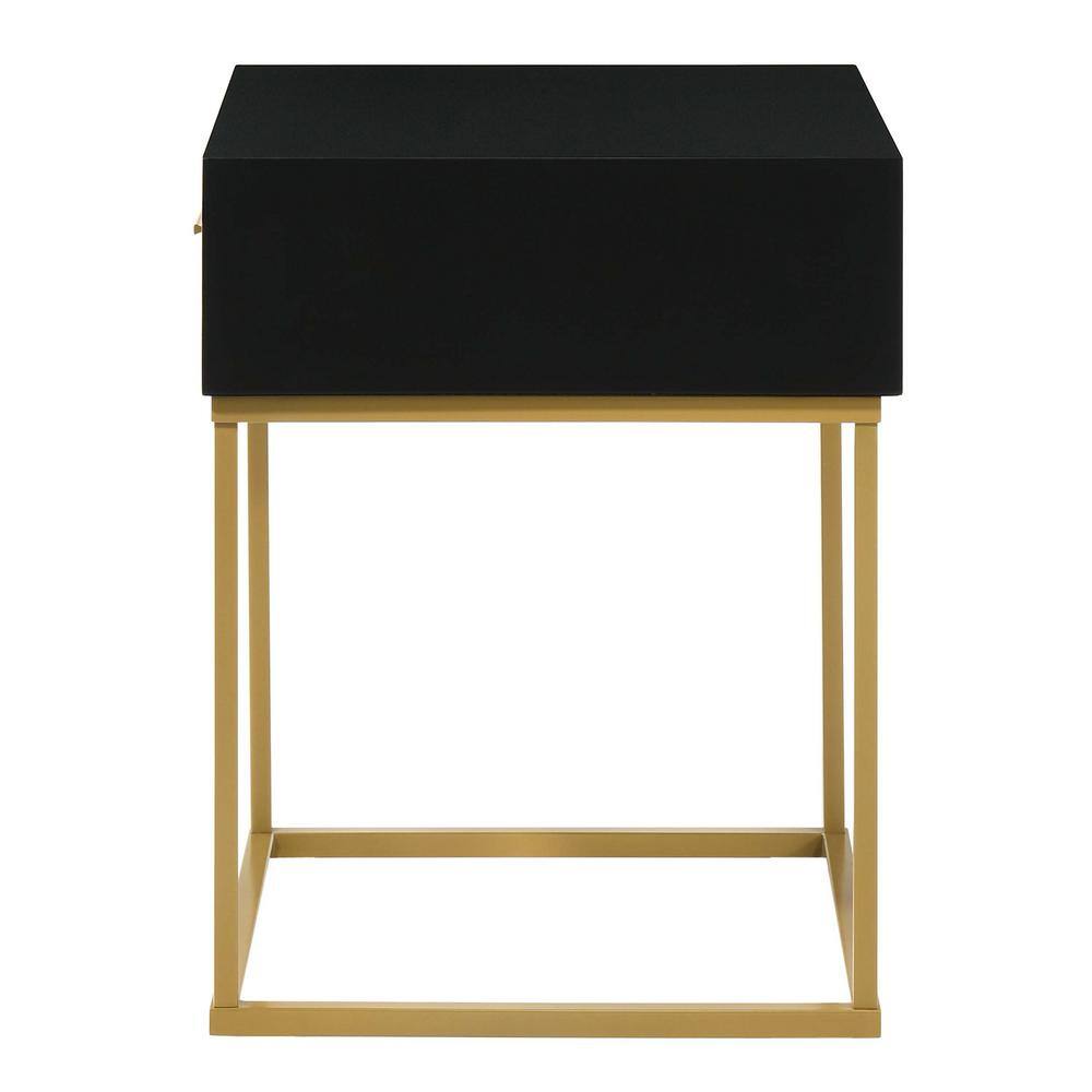 Catalina Black Rubberwood Nightstand with Gold Accents