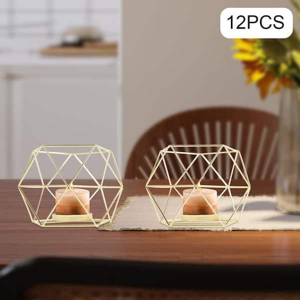 YIYIBYUS 12-Piece Gold Geometric Iron Tea Light Candle Holders