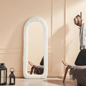 24 in. W x 63 in. H White Arched Long Flannel Mirror Wood Framed Freestanding Full-Length Mirror