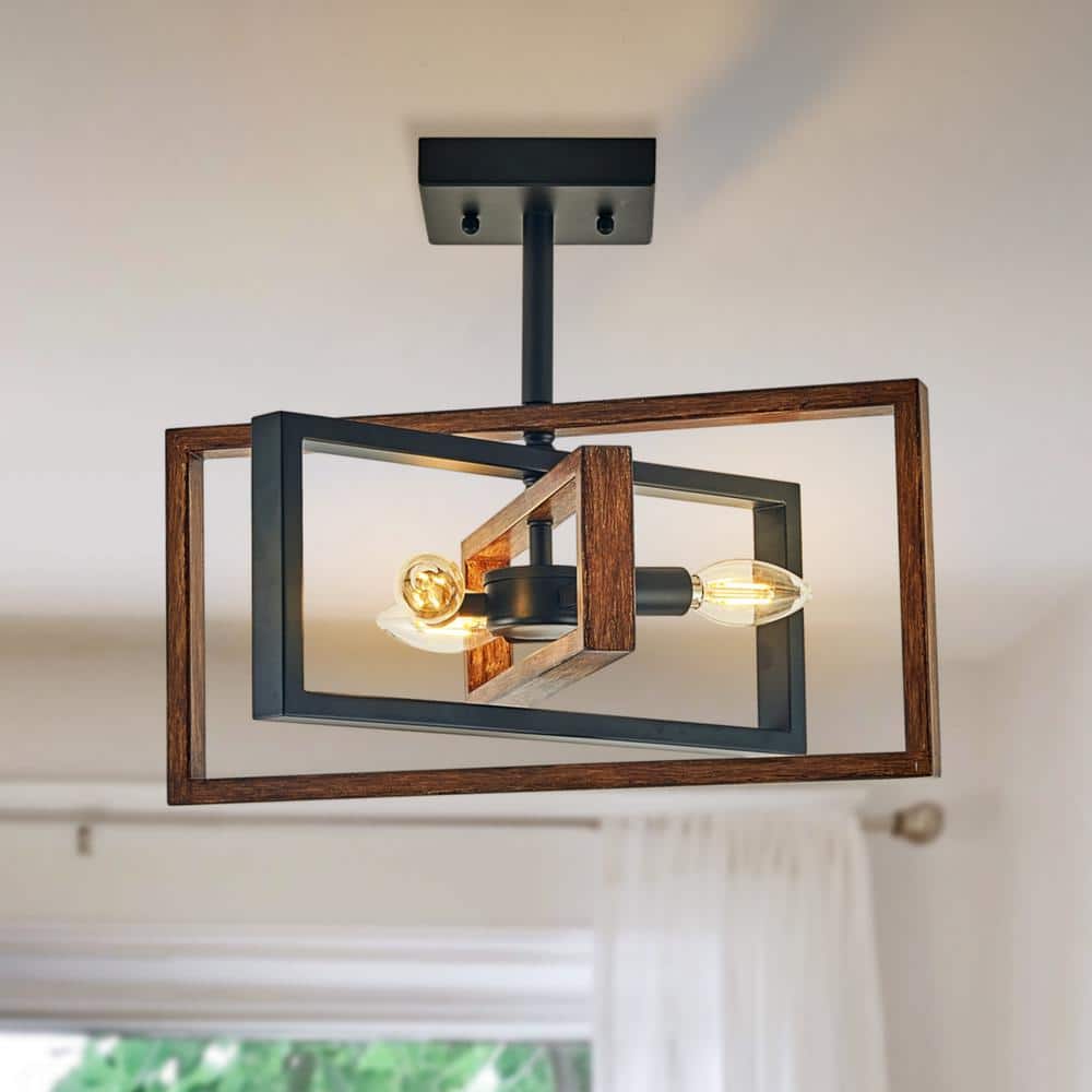 Nature Sense 2-Lights 60-Watt 3 Wood Painted Lantern Pendant Light with No 