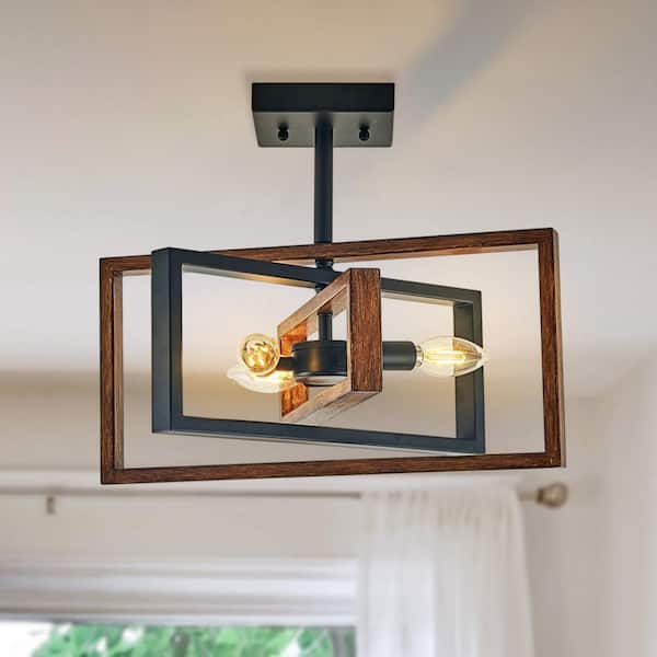 Unbranded Nature Sense 2-Lights 60-Watt 3 Wood Painted Lantern Pendant Light with No Bulbs Included