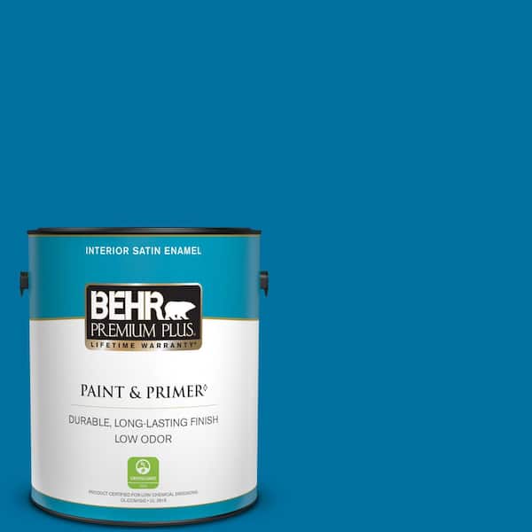 BEHR PREMIUM PLUS 1 gal. #550B-7 Blue Ocean Satin Enamel Low Odor Interior Paint & Primer