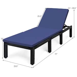 2-Pieces Patio Lounge Chair Rattan Chaise with Adjustable Navy and Off White Cushioned