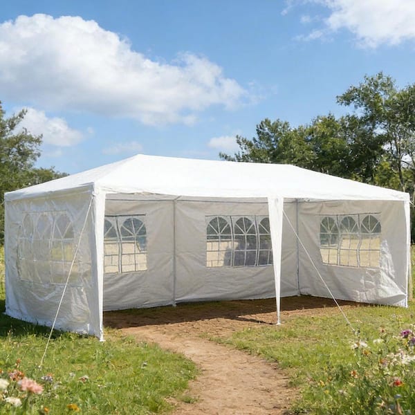 10 ft. x 20 ft. White Outdoor Gazebo Canopy Tent with 6 Removable Sidewalls