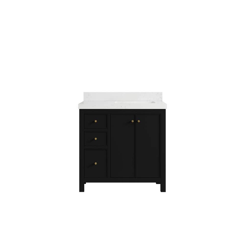 Chicago 36 in. W x 22 in. D x 36 in. H Single Right Offset Sink Bath Vanity in Black with 2 in. Empire White Quartz Top price history on PriceWatchPro