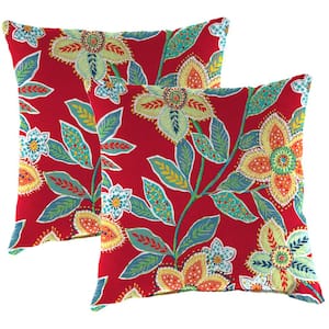 16 in. L x 16 in. W x 4 in. T Outdoor Throw Pillow in Leathra Red (2-Pack)