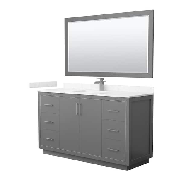 Wyndham Collection Icon 60 in. W x 22 in. D x 35 in. H Single Bath Vanity in Dark Gray with Carrara Cultured Marble Top and 58 in. Mirror