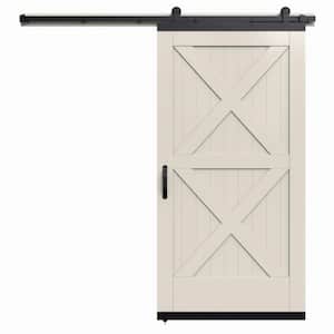 42 in. x 80 in. Karona Crossbuck Primed MDF Composite Sliding Barn Door with Hardware Kit