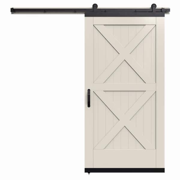 JELD-WEN 42 in. x 80 in. Karona Crossbuck Primed MDF Composite Sliding Barn Door with Hardware Kit
