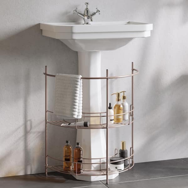 Lavish Home Pedestal Under Sink 2 Shelves Bathroom Organizer in