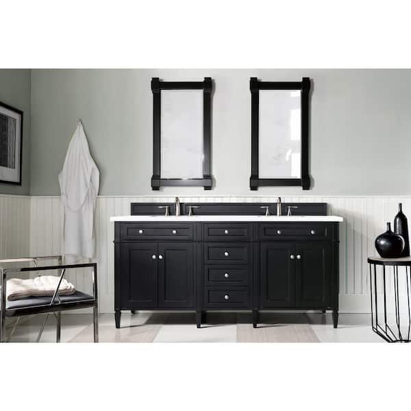 Brittany 72.0 in. W x 23.5 in. D x 34 in. H Bathroom Vanity in Black Onyx with White Zeus Quartz Top