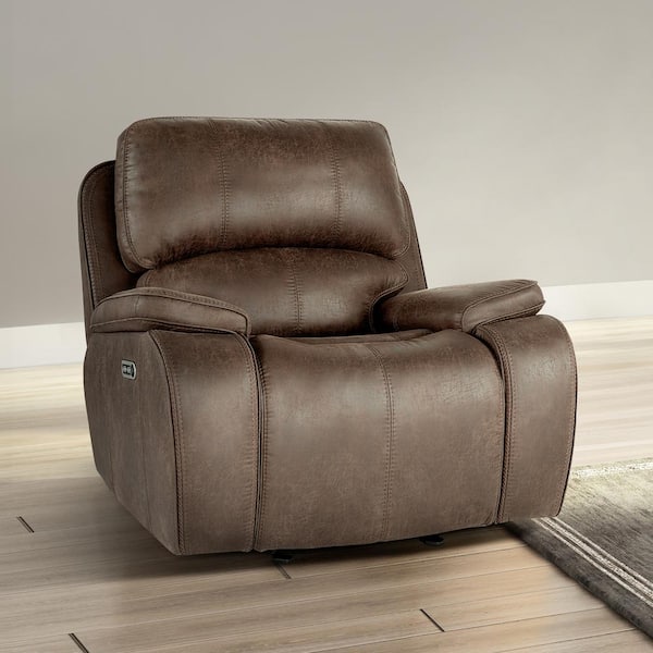 NEW CLASSIC HOME FURNISHINGS New Classic Furniture Brookings Brown Polyester Fabric Glider Recliner with Power Footrest and Headrest
