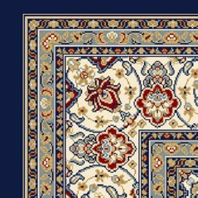Hand-Knotted Blue and Ivory Synthetic Rectangular Rug 5'3" x 7'7"