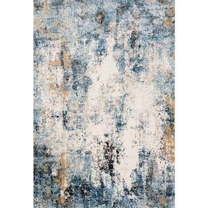 Alchemy Denim/Ivory 2 ft. 8 in. x 10 ft. 6 in. Contemporary Abstract Runner Rug