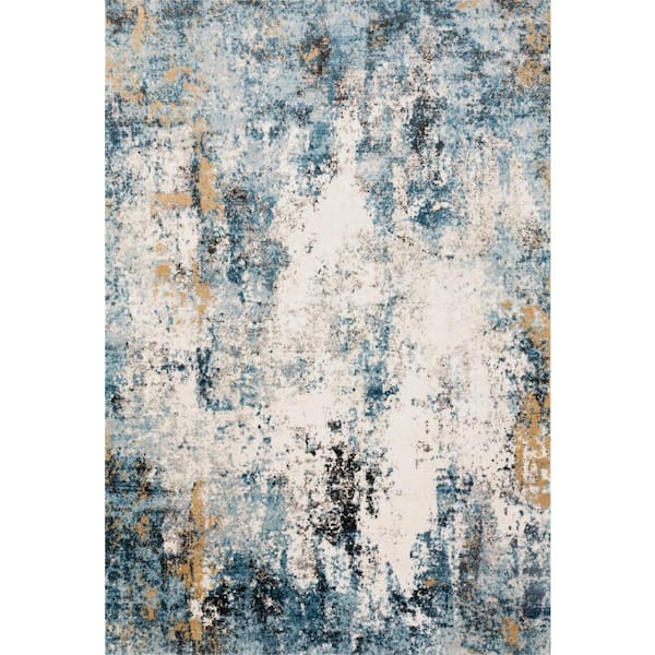LOLOI II Alchemy Denim/Ivory 2 ft. 8 in. x 13 ft. Contemporary Abstract Runner Rug