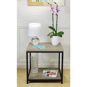 2-Tier Distressed Gray Solid Bamboo Steel Frame End Table