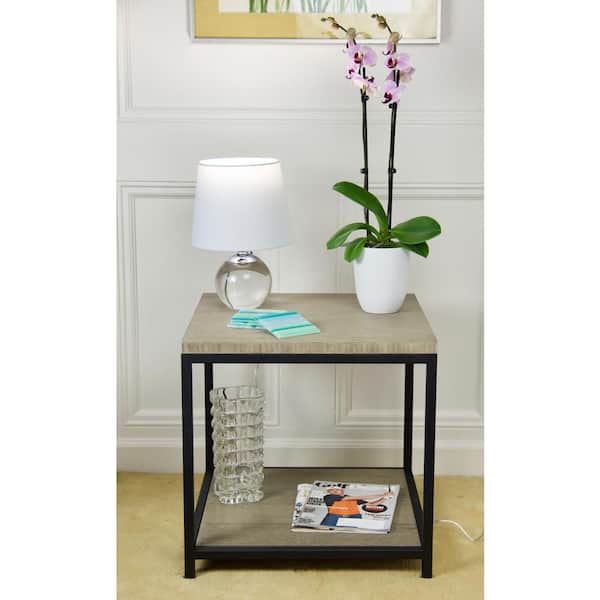 Eccostyle 2-Tier Distressed Gray Solid Bamboo Steel Frame End Table