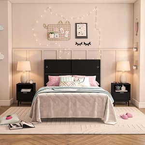 Victoria 3 Piece Black Wood Full Size Bedroom Set with 2 Nightstands