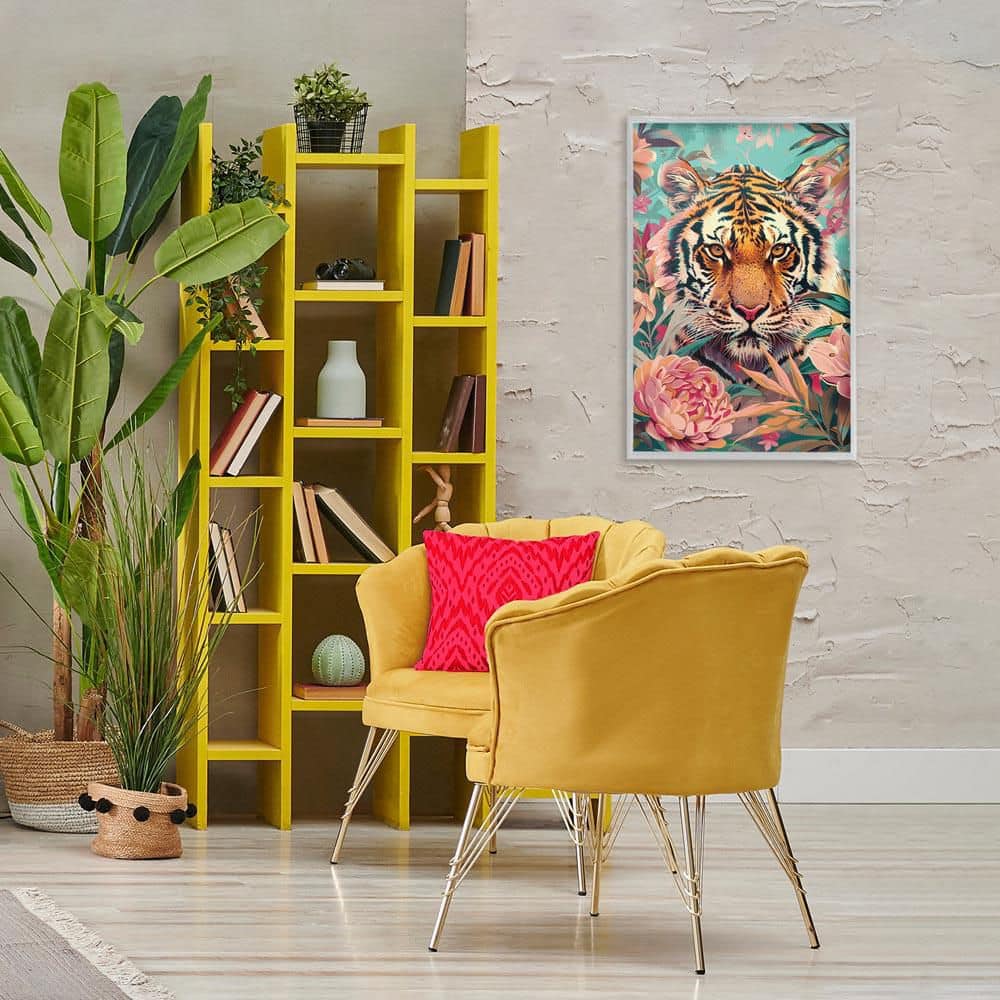Fierce Tiger In Waiting by LSR Design Studio Gray Framed Animal Giclee Art Print 30 in. x 20 in. price history on PriceWatchPro