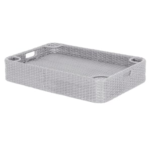 Grey 36 in. x 24 in. Wicker Floating Durable & Sturdy Aluminum Frame Pool Accessory Tray