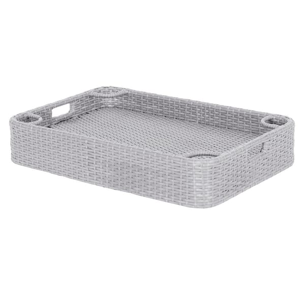 Sunjoy Grey 36 in. x 24 in. Wicker Floating Durable & Sturdy Aluminum Frame Pool Accessory Tray