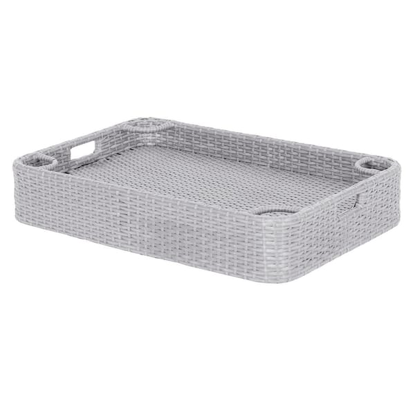 Grey 36 in. x 24 in. Floating Tray for Pool Wicker Serving Table Aluminum Frame Breakfast Tray for Swimming Pool