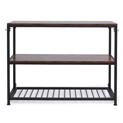 47.2 in. Deep Walnut Rectangle Wood Console Table Kitchen Island with Shelves and Side Hooks