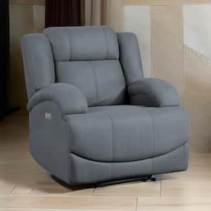 Blue Microfiber Power Recliner with USB Port and Solid Wood