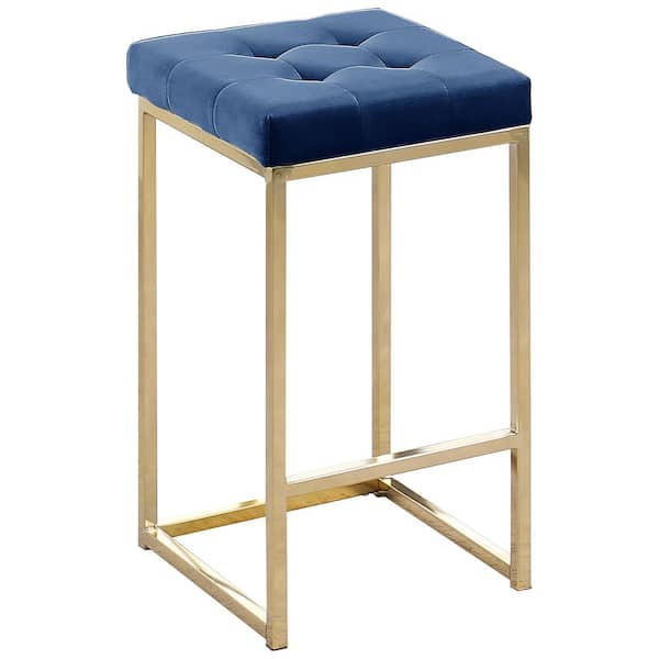 Best Master Furniture Jersey 26.5 in. H Navy Velvet Counter Height Stool in Gold (Set of 2)