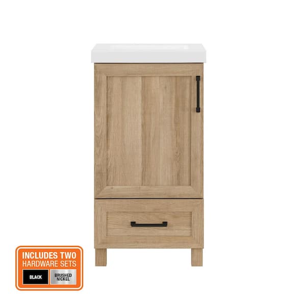 Tobana 18 in. Single Sink Weathered Tan Bath Vanity with White Ceramic Top (Assembled)