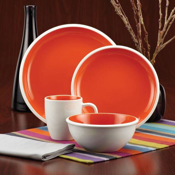 Rachael Ray Rise Stoneware 16-Piece Dinnerware Set in Orange