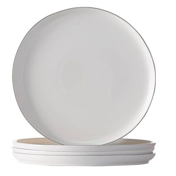 Unbranded Abbesses 10.5 in. Diameter Dinner Plate in White with Platinum Rim (Set of 4)