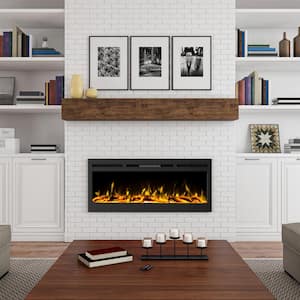 50 in. 5440 BTU Wall-Mount Electric Fireplace Furnace or Recessed LED Flame, 2 Media Options and Remote Control in Black