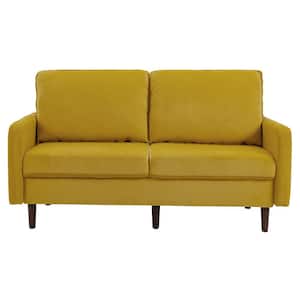 56.88 in. Straight Arm Velvet Upholstered Rectangle 2-Seater Wood Legs Sofa in. Yellow