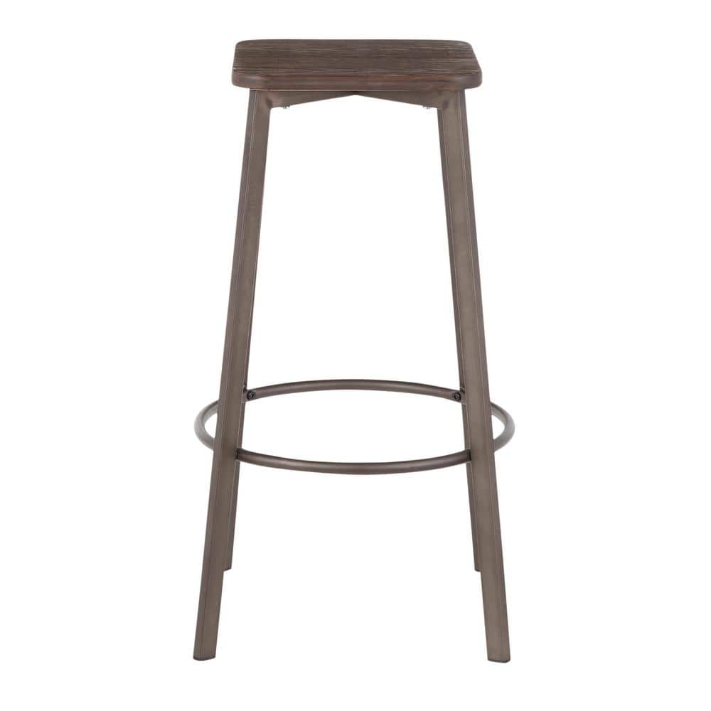Clara Industrial Gray and Brown Metal Bar Stools, Set of 2
