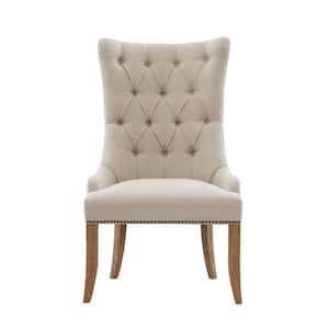 Britton Cream Upholstered Button Tufted Recessed Arm Accent Chair