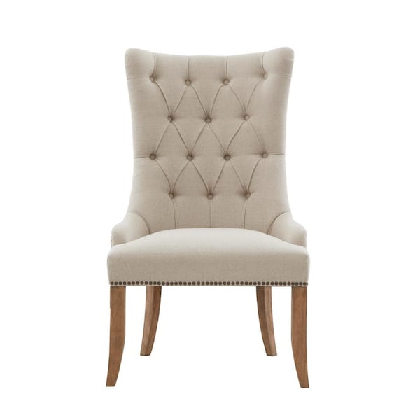 Madison Park Britton Cream Upholstered Button Tufted Recessed Arm Accent Chair