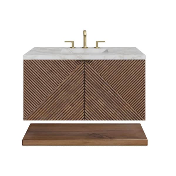 James Martin Vanities Marcello 36.0 in. W x 23.5 in. D x 37.2 in. H Single Bathroom Vanity Chestnut and Victorian Silver Quartz Top