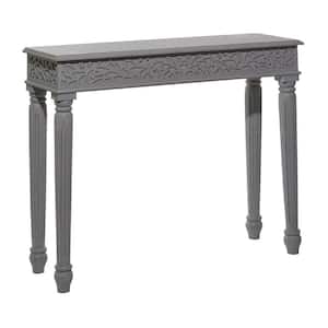 36 in. Gray Extra Large Rectangle Wood Intricately Carved Scroll Console Table