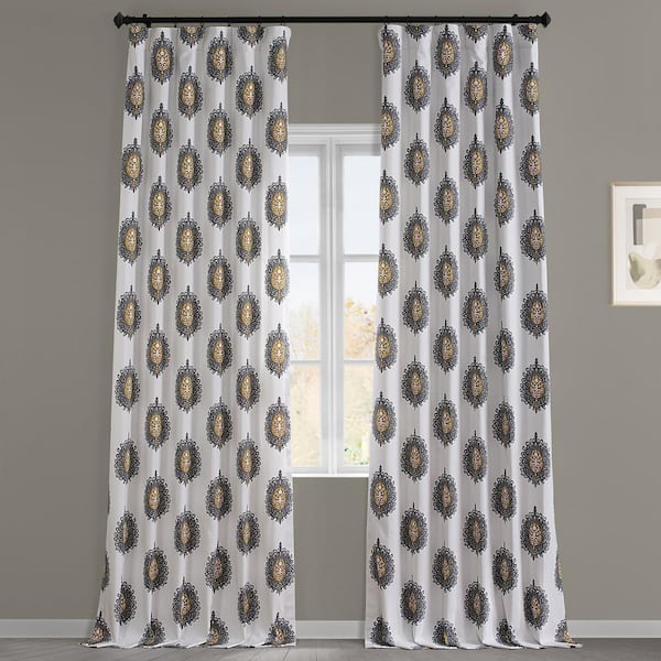 Mayan Gold Printed Cotton Twill 50 in. W x 84 in. L Rod Pocket Room Darkening Curtain (1 Panel)