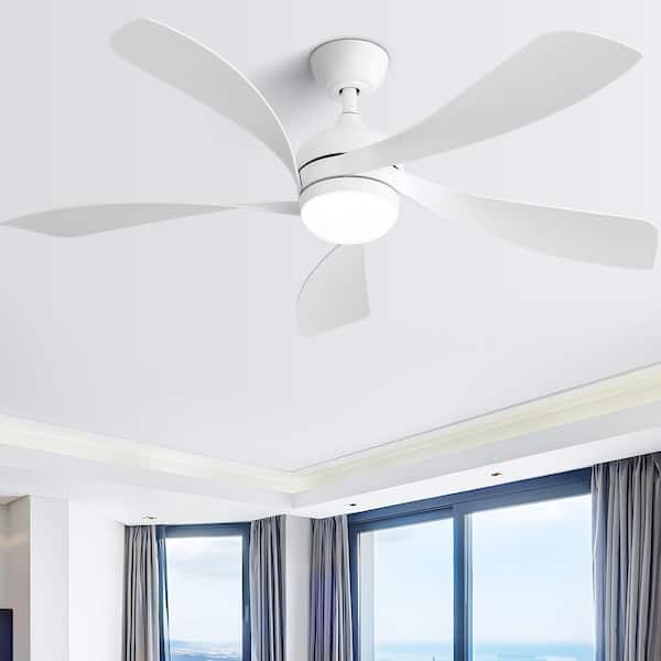 52 in. Modern Outdoor Indoor White Standard Flush Mount Ceiling Dans with Lights and Remote, Quiet DC Motor, 6-speed