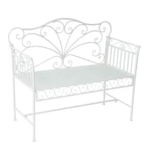 44.75 in Metal White Garden Bench, Outdoor Patio Bench with Armrests