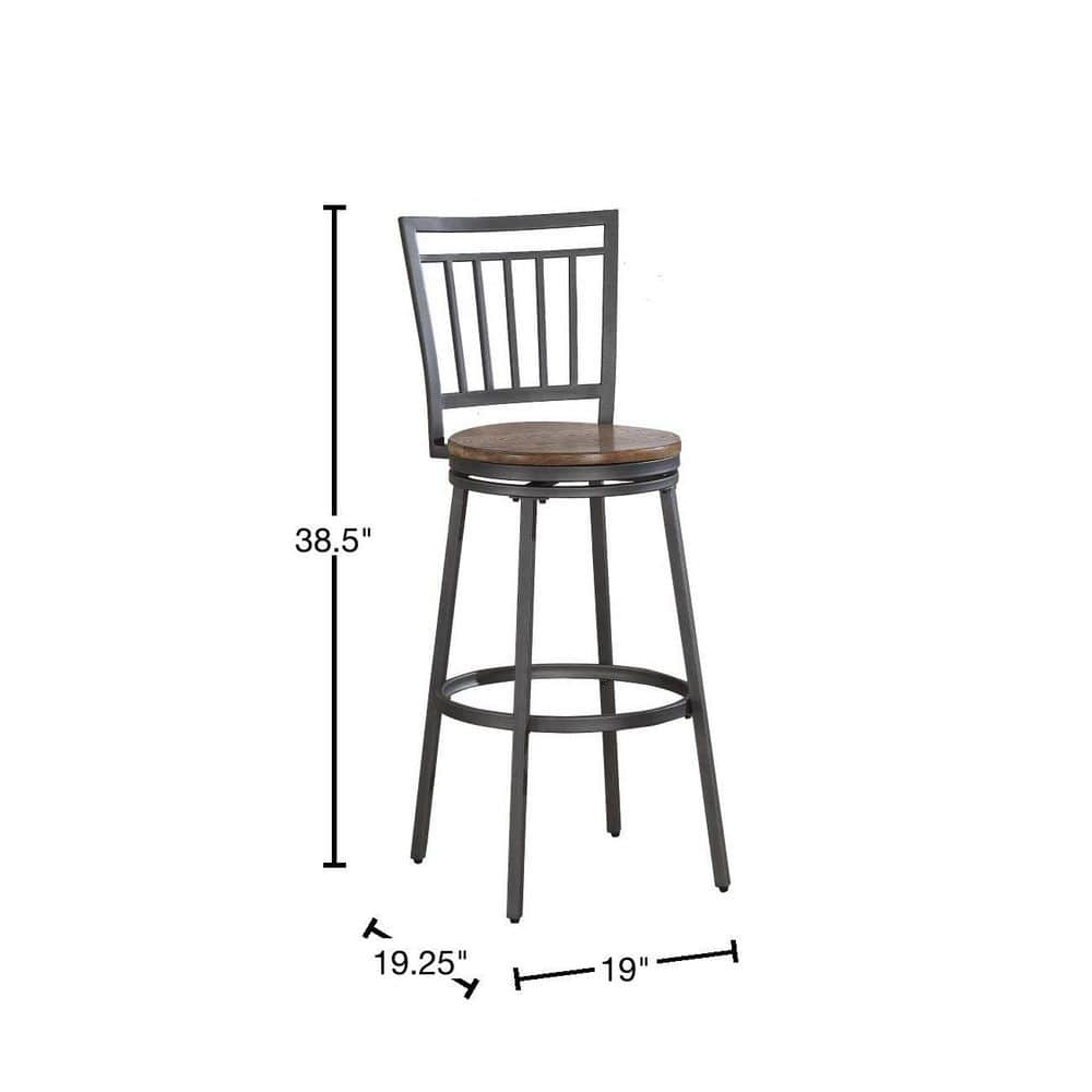 Industrial Slate Gray and Golden Oak Swivel Counter Stool