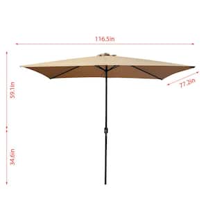 10 ft. x 6.5 ft. Outdoor Market 26 Solar Lights Patio Umbrella with Crank Lift in Taupe