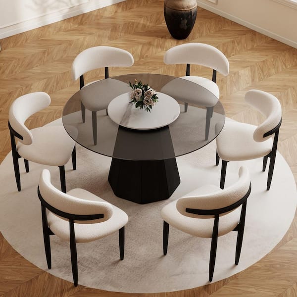 Magic Home (Set of 6) Modern Lambswool Sitting Cushion Dining Chair in Black