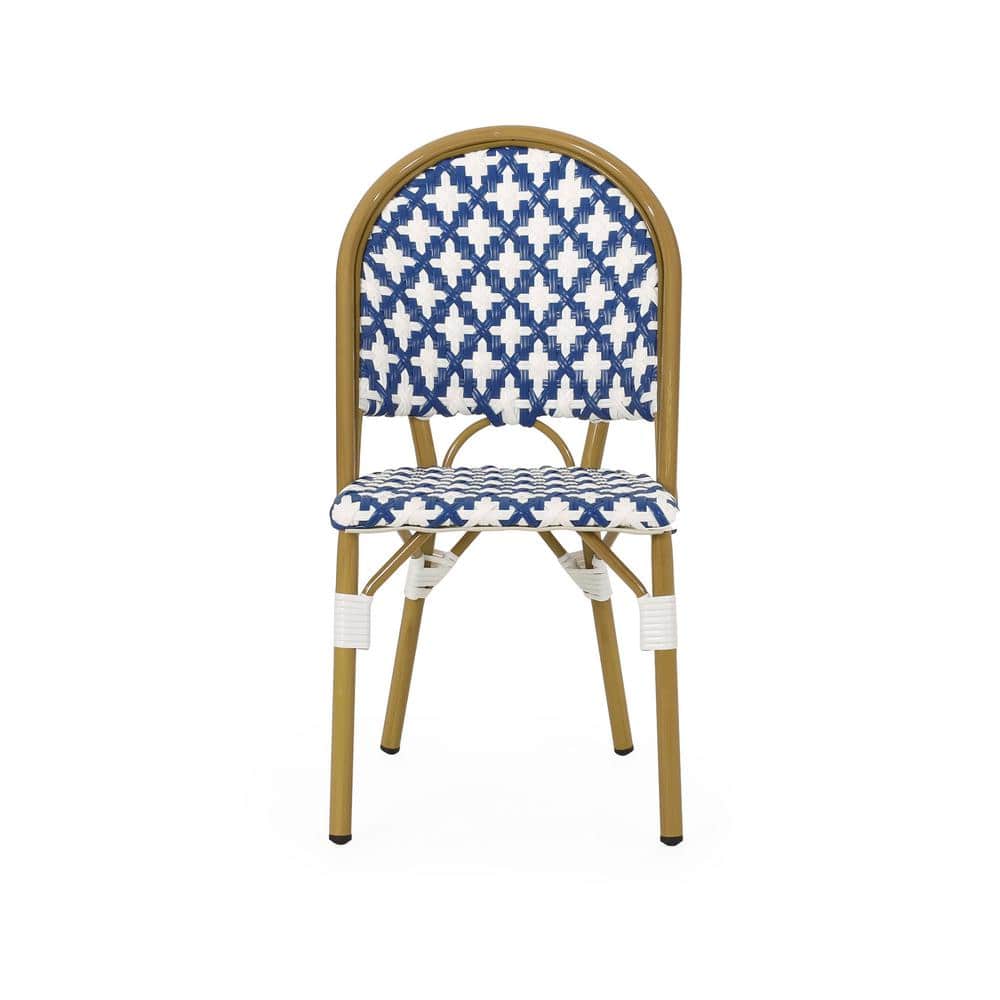 Blue and White Bamboo Print Outdoor Bistro Chair Set