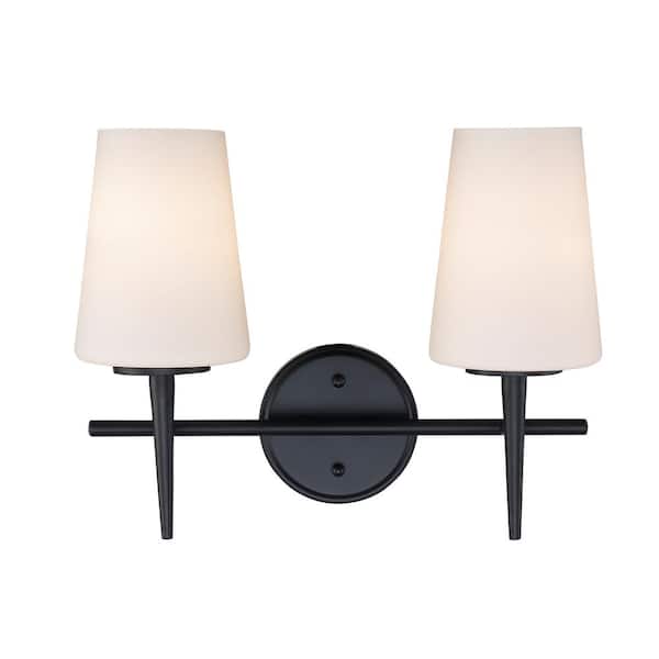 Bel Air Lighting Horizon 15.5 in. 2-Light Black Bathroom Vanity Light Fixture with Frosted Glass Shades
