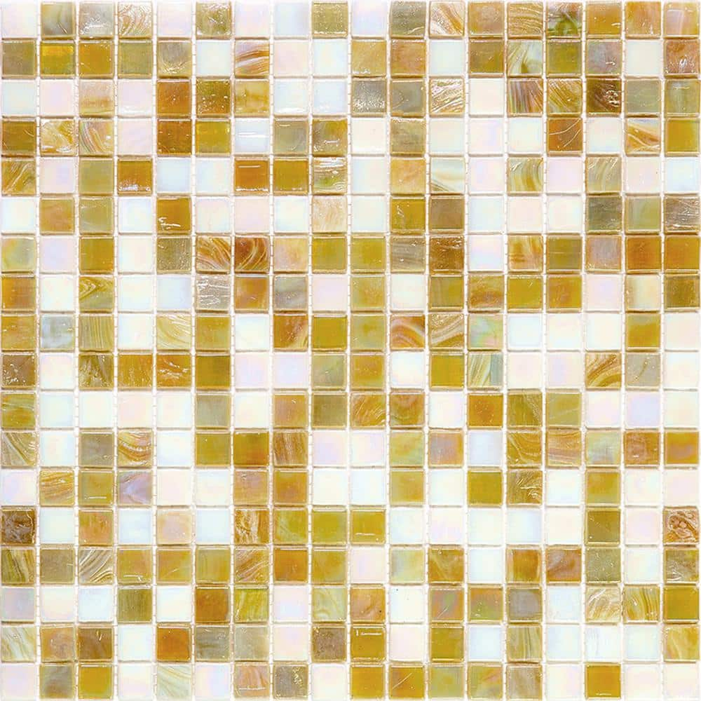 Apollo Tile Mingles 11.6 in. x 11.6 in. Glossy Yellow Gold and White ...