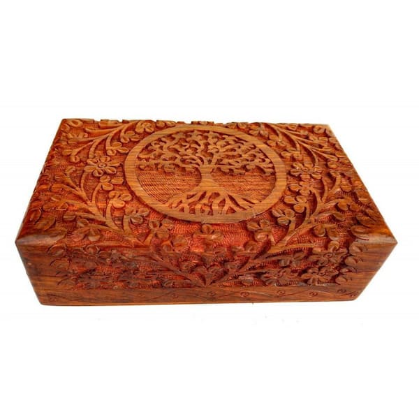 Unbranded Handcarved Wooden Treasure Chest Box 8 x 5 x 3 inches-Tree of Life Pattern, Jewelry & Watch Storage, Perfect Gift