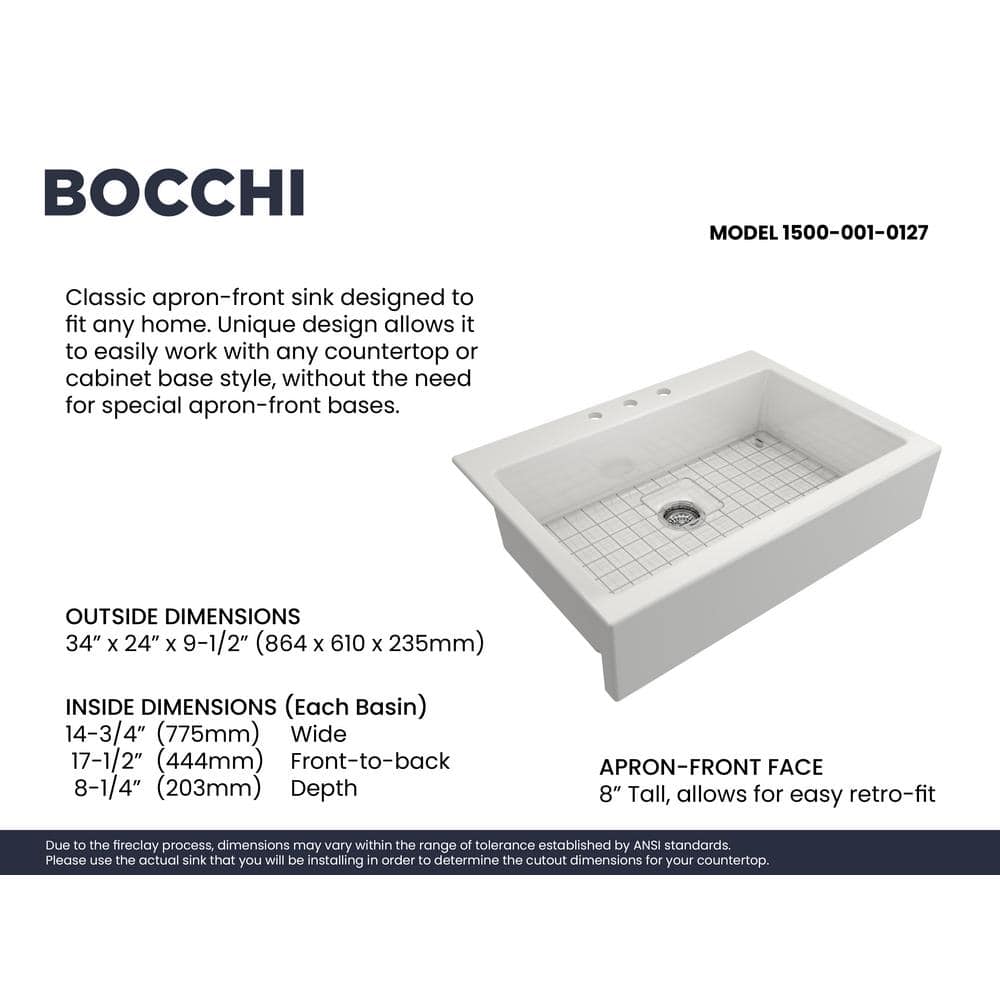 Nuova 34" White Fireclay Apron Front Drop-In Sink